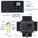 ⁦LED VIDEO RGB studio 2in1 light kit 2⁩ - الصورة ⁦5⁩